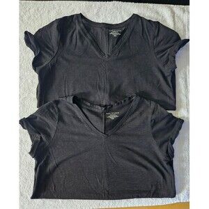 Max Studio Women’s Black V‑Neck Tops 2 Pack Favorite Tee Short Sleeve Size MD